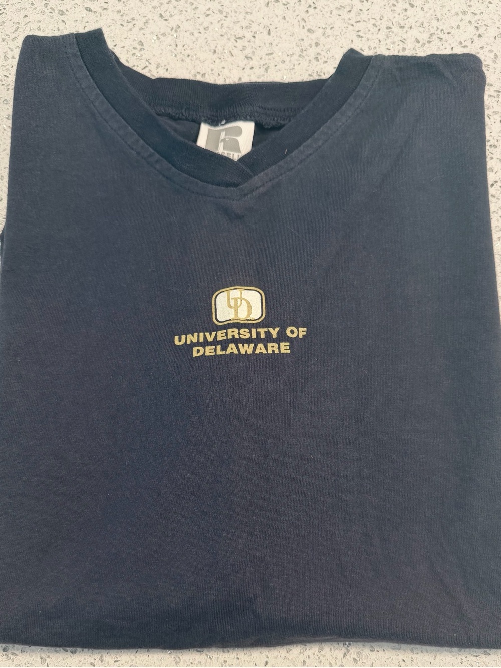 Russell Athletic Navy Slight V Neck Tee with Chest Logo